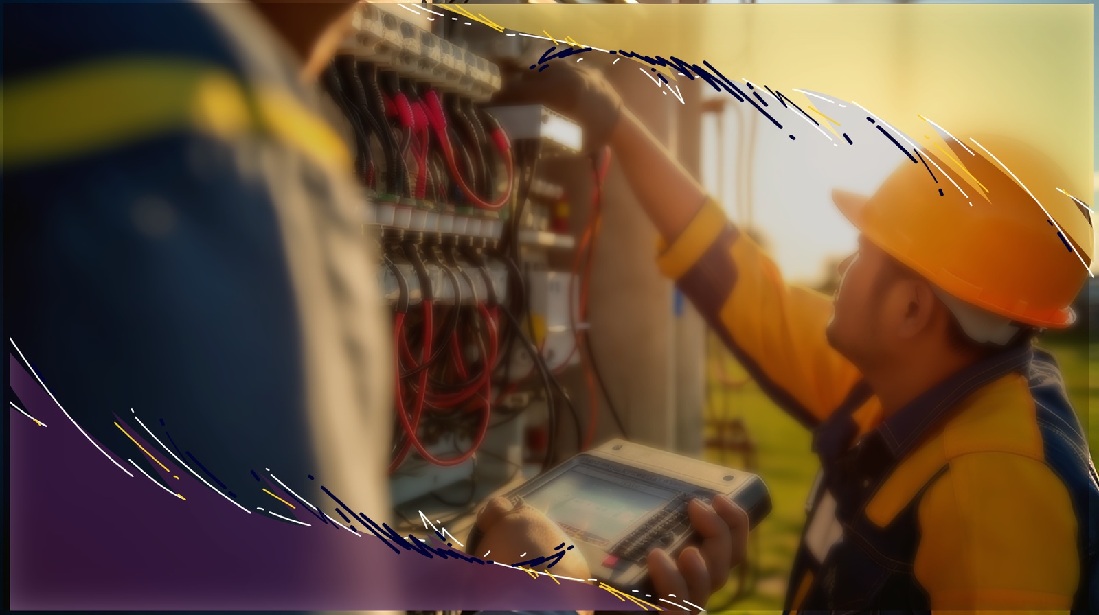 Electrician Working With Multimeter On Control Panel In Sunset Light Odenton Md