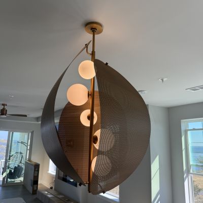 Stylish Gold Lamp With Three Bulbs And Metal Shade